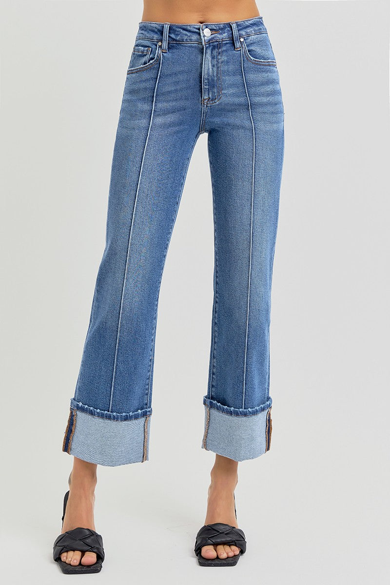Melba Straight Wide Cuffed Jeans, Medium