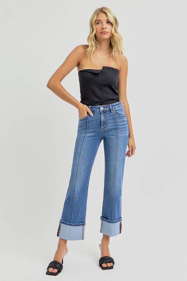Melba Straight Wide Cuffed Jeans, Medium