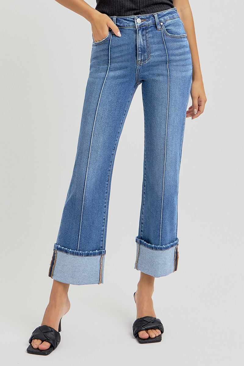 Melba Straight Wide Cuffed Jeans, Medium