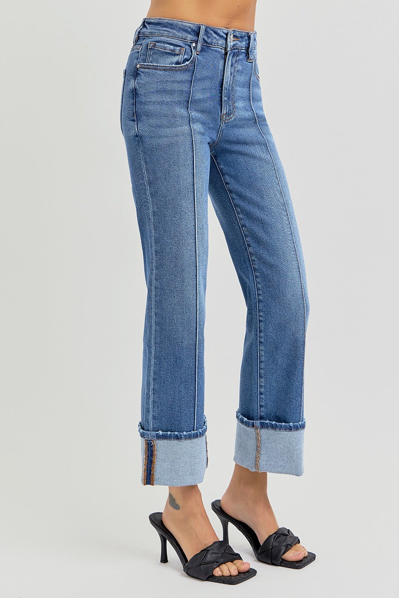 Melba Straight Wide Cuffed Jeans, Medium