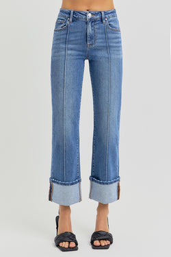 Melba Straight Wide Cuffed Jeans, Medium
