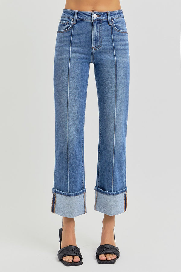 Melba Straight Wide Cuffed Jeans, Medium