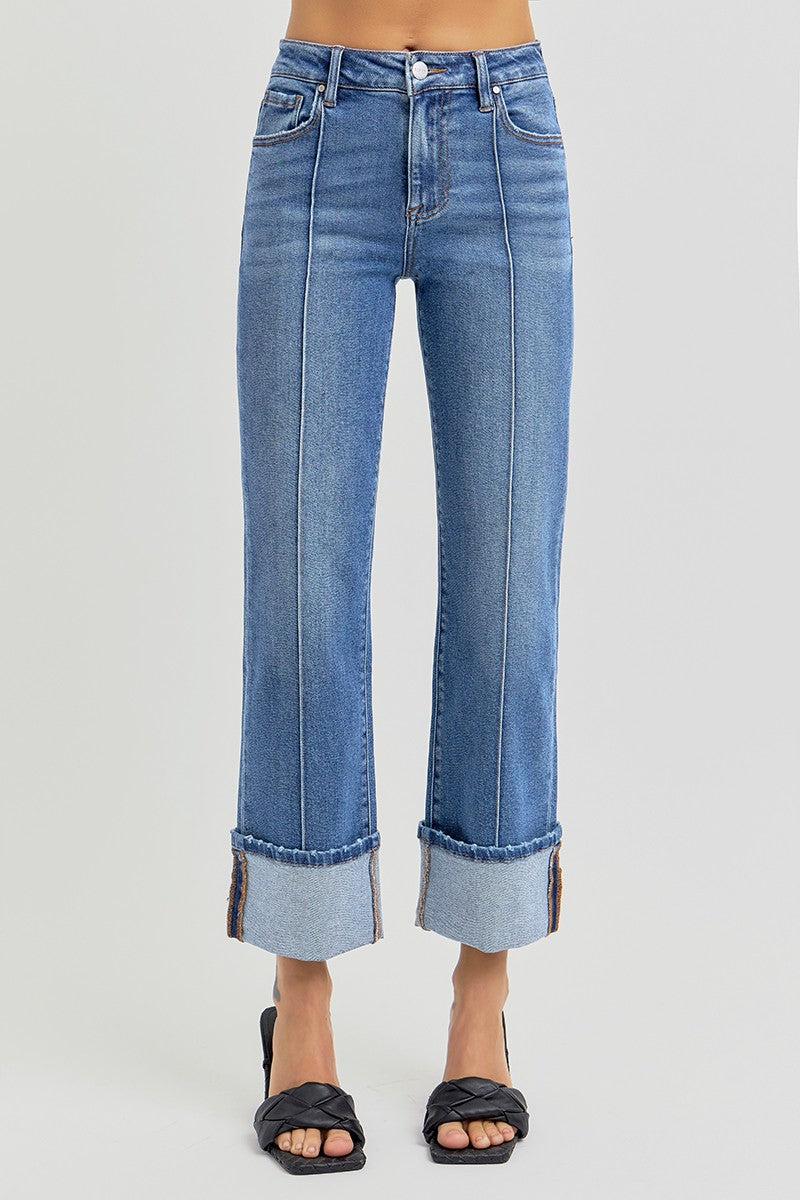 Melba Straight Wide Cuffed Jeans, Medium