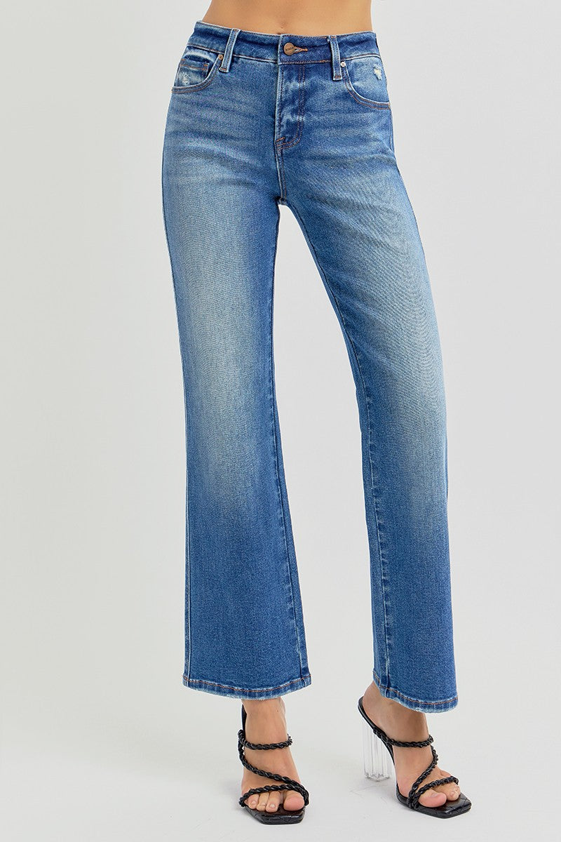 Averie High Rise Ankle Straight Jeans, Dark