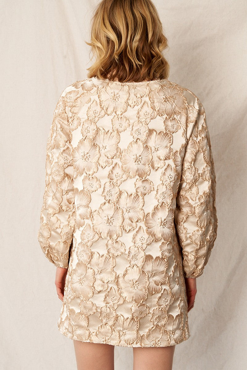 Ezra Jacquard Mini Dress, Cream Gold