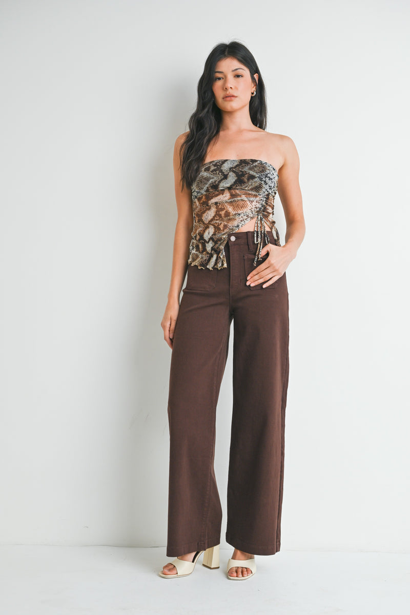 Leah Patch Pocket Wide Leg Jeans, Dark Brown