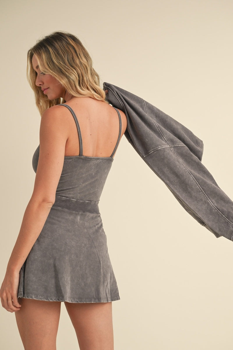 Vivian Mineral Wash Cami Mini Dress, Charcoal