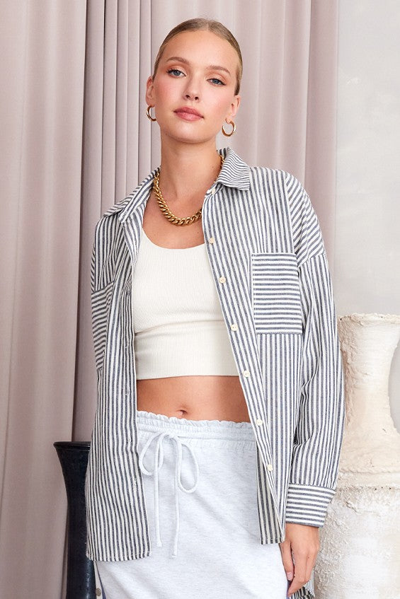 Rachel Striped Button Down Shirt, Navy