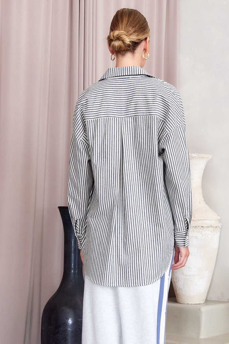 Rachel Striped Button Down Shirt, Navy
