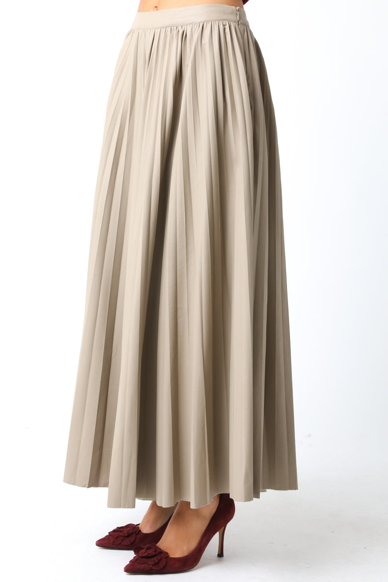 Sallie Vegan Leather Pleated Maxi Skirt, Khaki