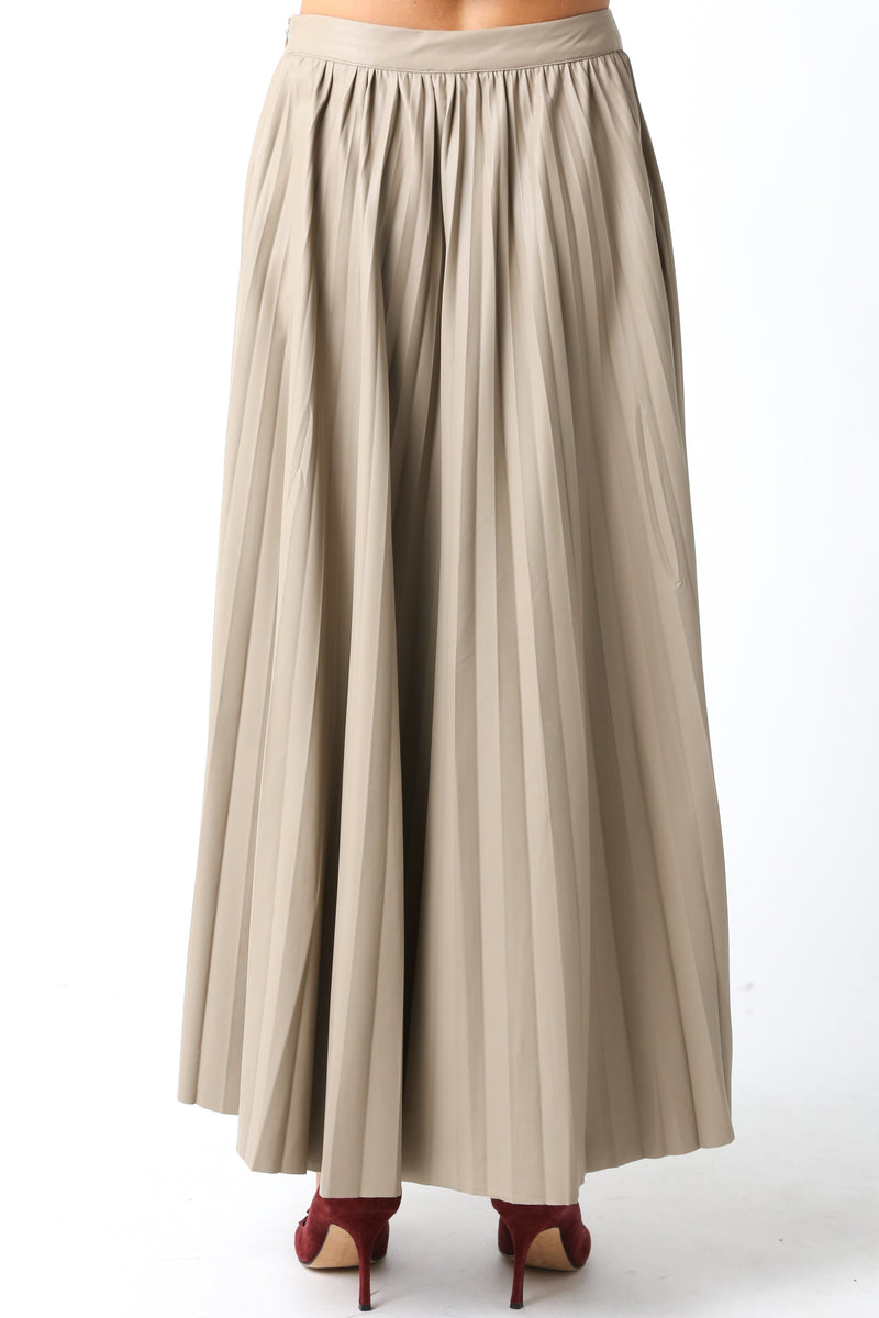 Sallie Vegan Leather Pleated Maxi Skirt, Khaki