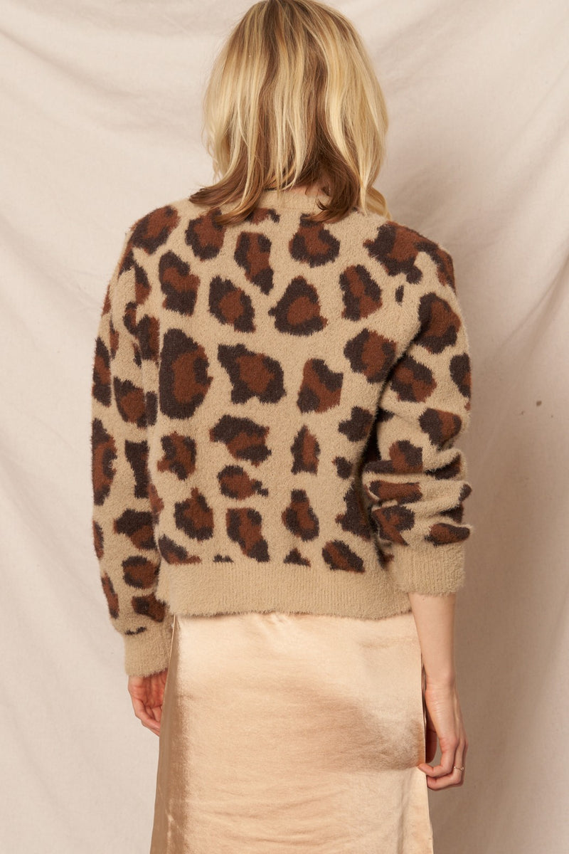 Ada Leopard Print Cardigan Sweater, Brown