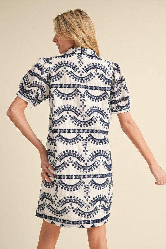 Angelica Collared Eyelet Dress, Navy