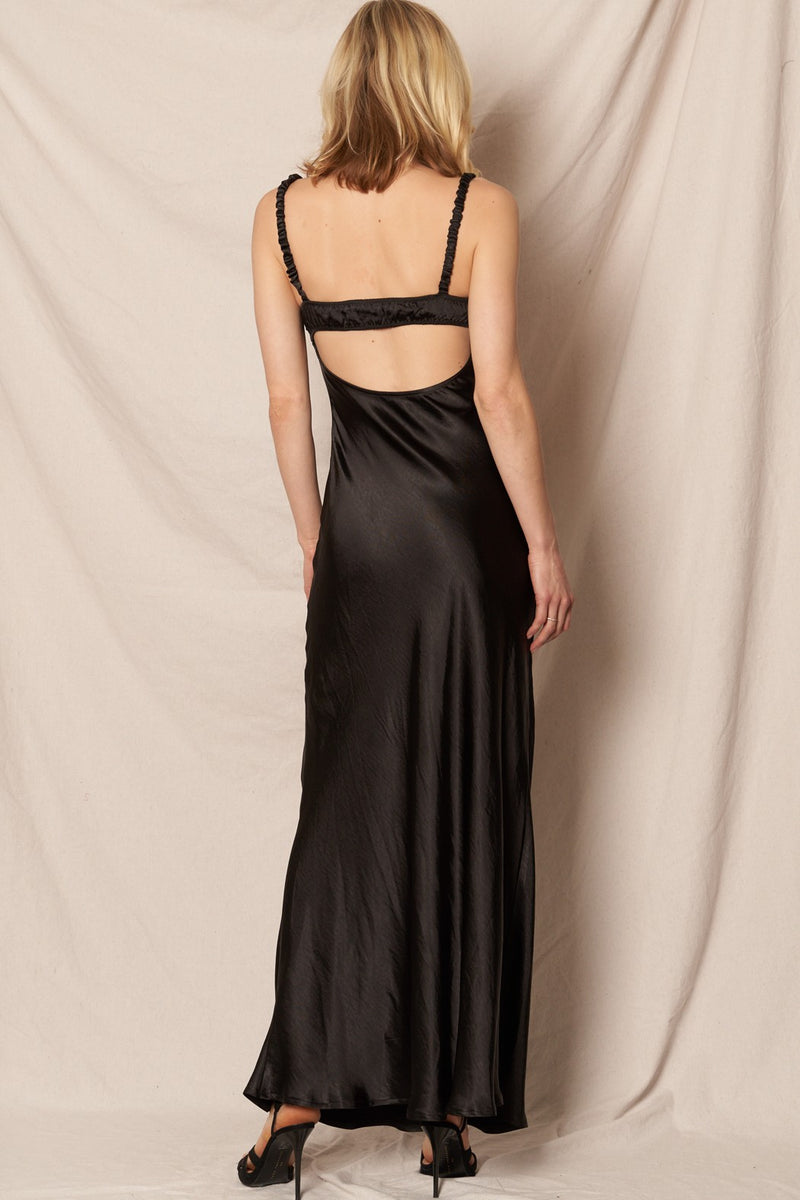 Lana Sweetheart Neck Satin Maxi Dress, Black