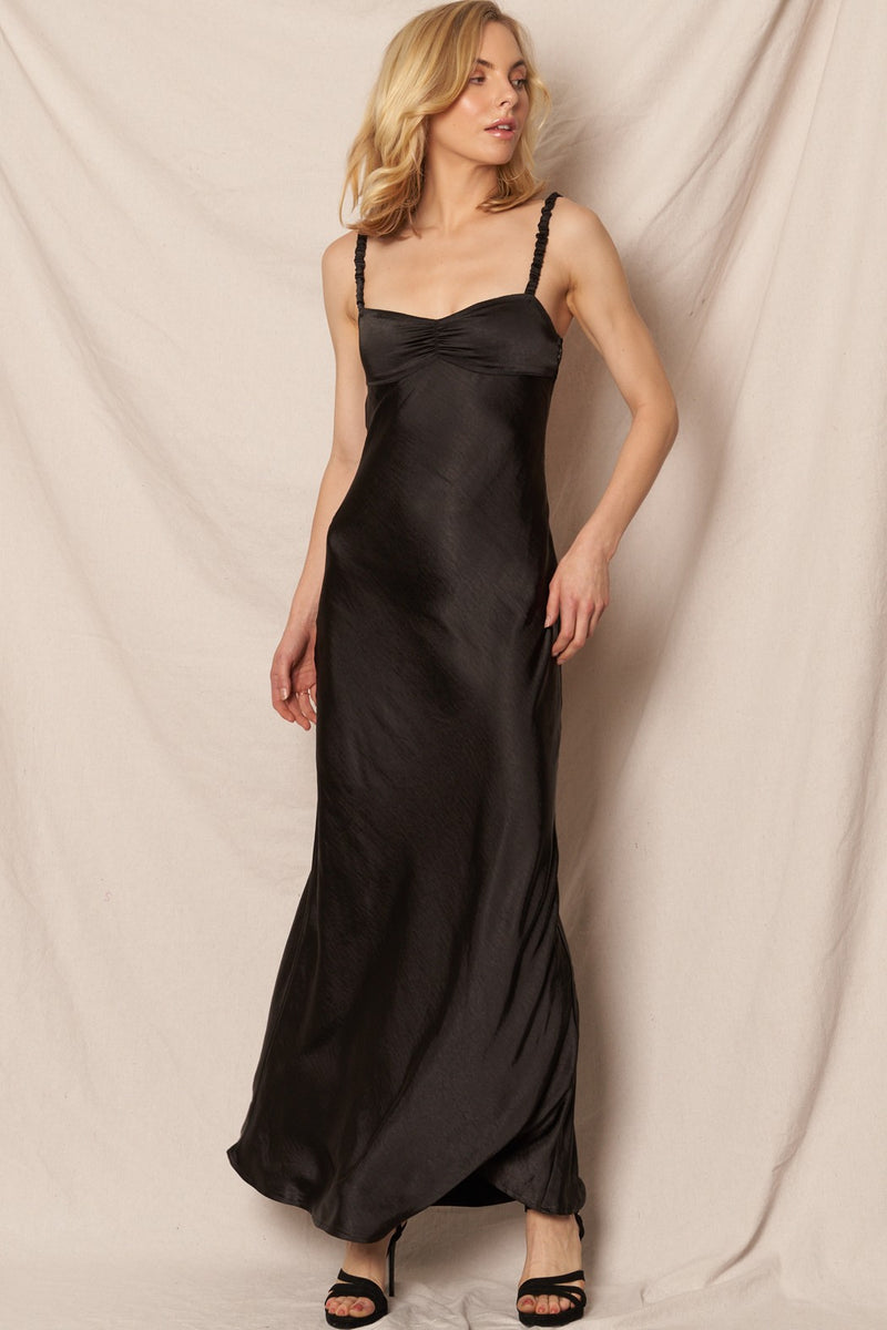 Lana Sweetheart Neck Satin Maxi Dress, Black