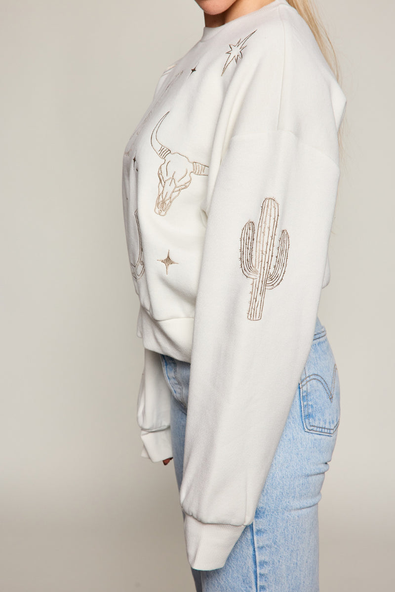 Western Embroidered Fleece Graphic Sweatshirt, True Bone