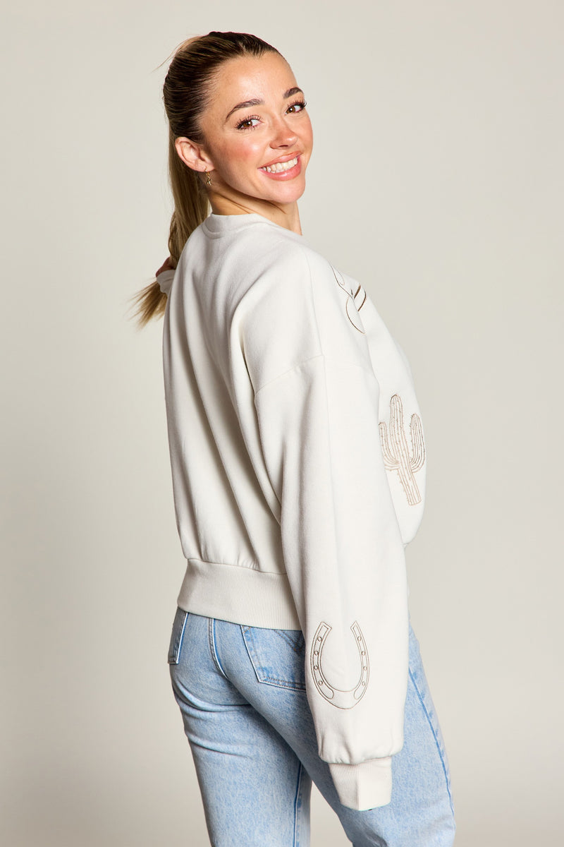 Western Embroidered Fleece Graphic Sweatshirt, True Bone