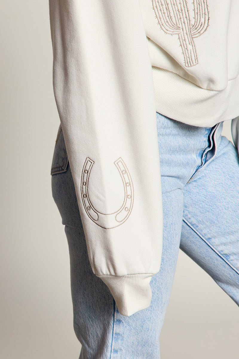 Western Embroidered Fleece Graphic Sweatshirt, True Bone