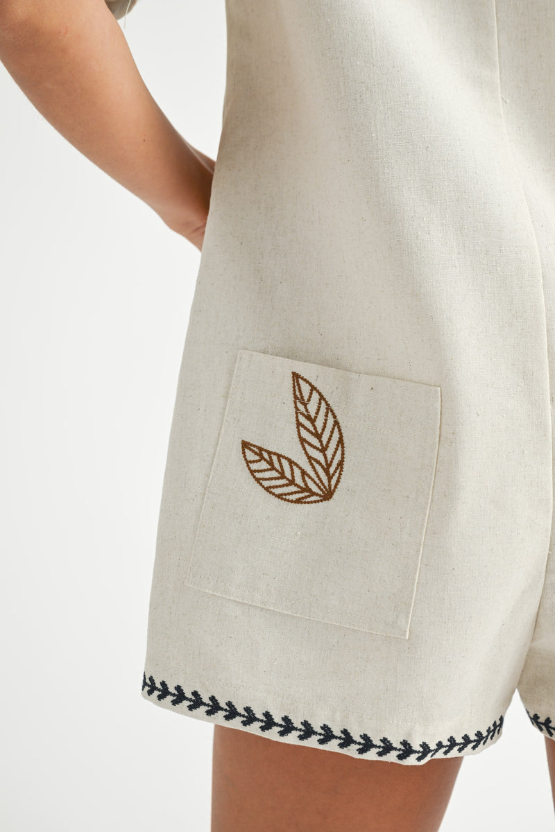Camryn Embroidered Romper, Oatmeal