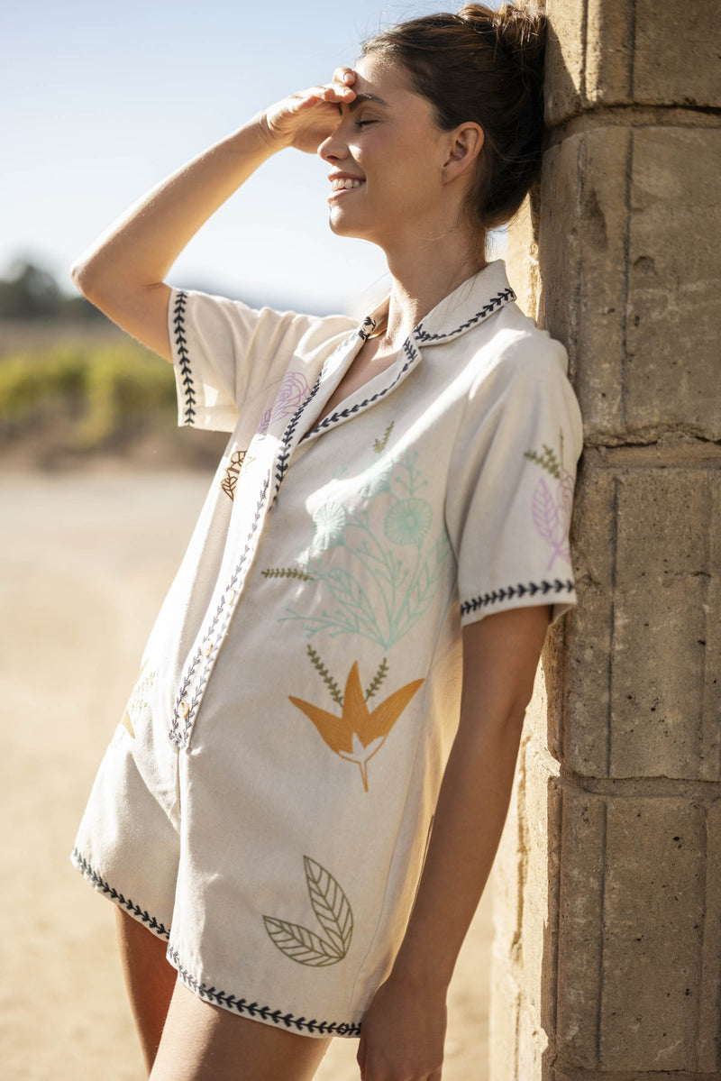 Camryn Embroidered Romper, Oatmeal