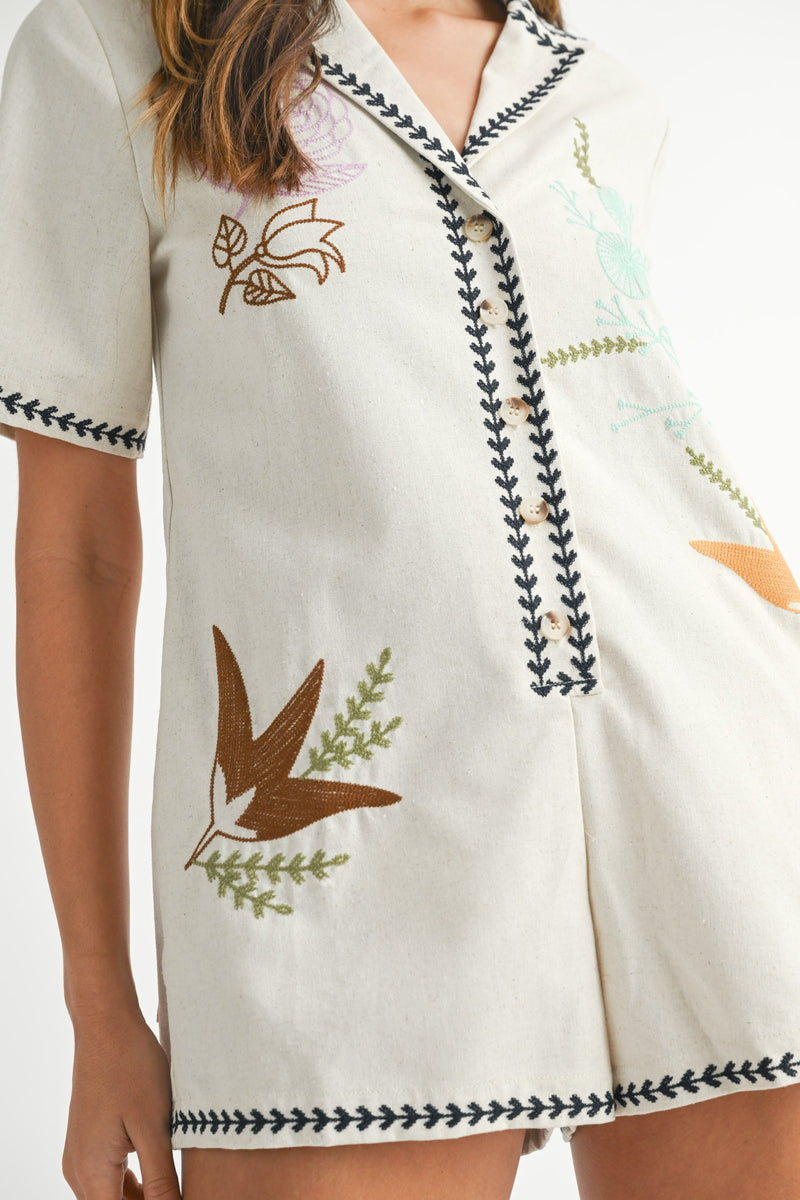 Camryn Embroidered Romper, Oatmeal