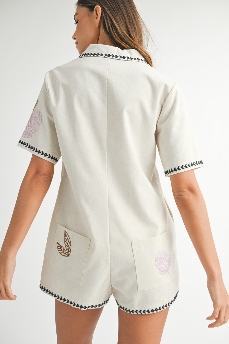 Camryn Embroidered Romper, Oatmeal