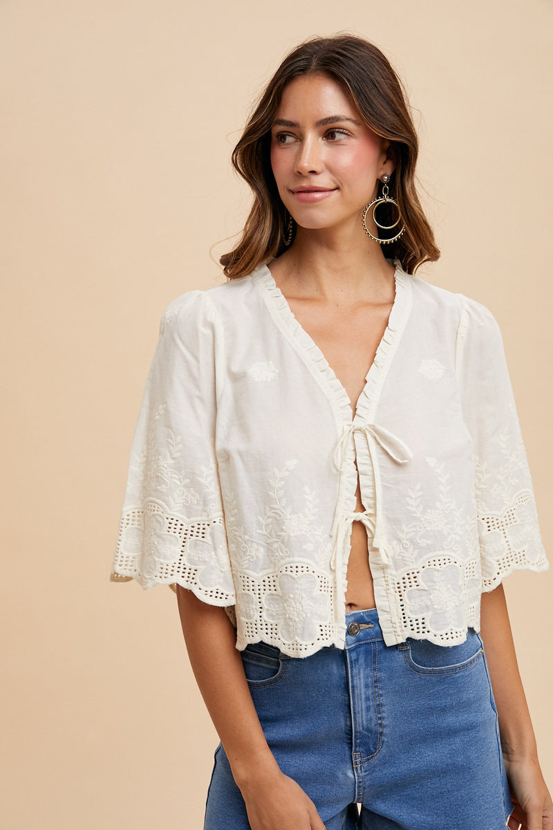 Katalina Floral Embroidered Blouse, Ivory