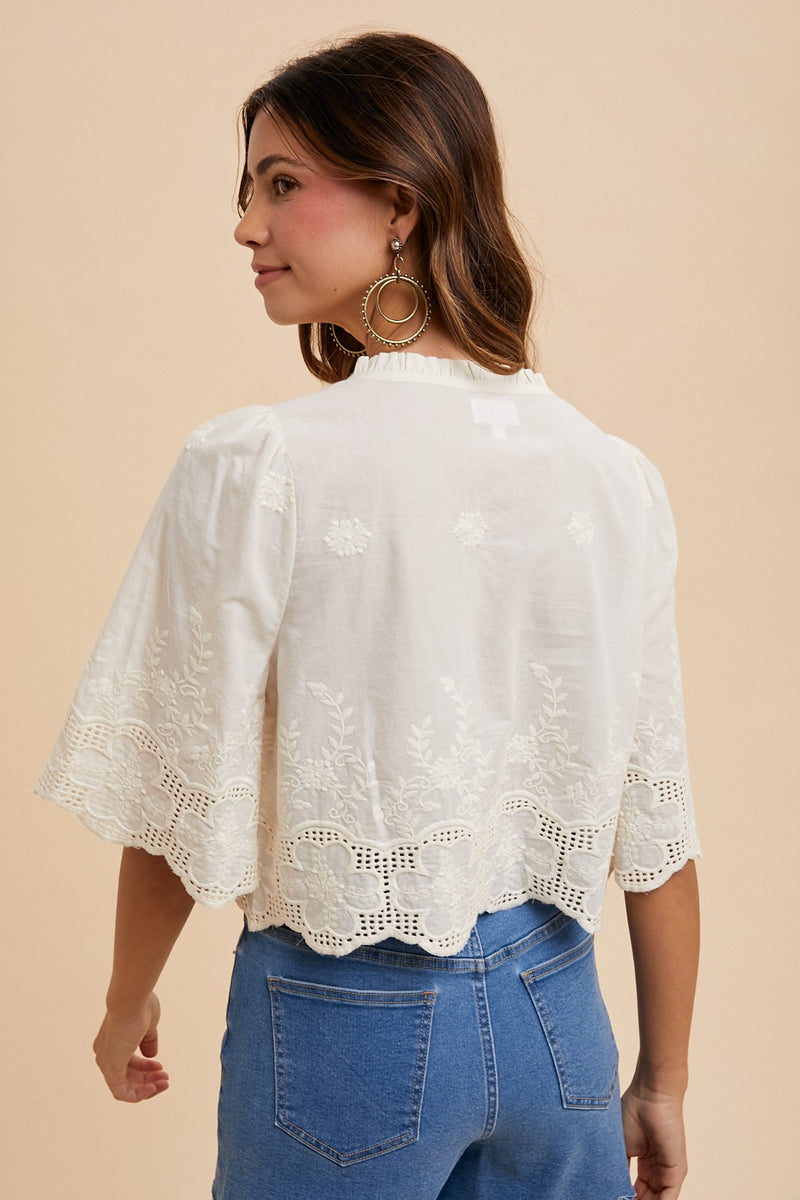 Katalina Floral Embroidered Blouse, Ivory