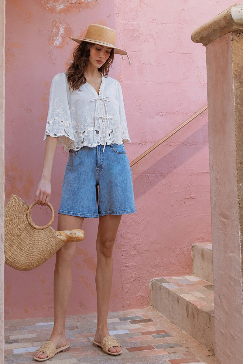 Katalina Floral Embroidered Blouse, Ivory