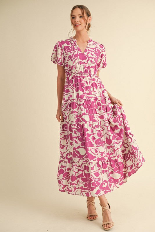 Iris Printed Maxi Dress, Magenta