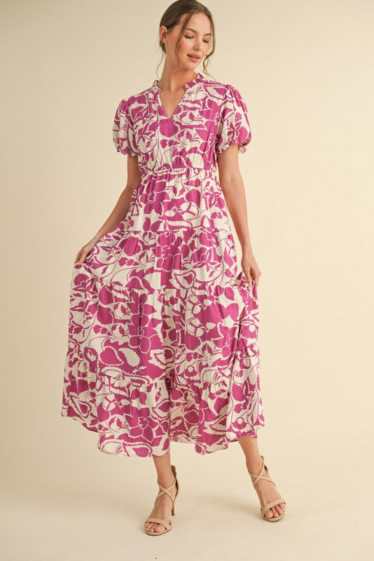 Iris Printed Maxi Dress, Magenta