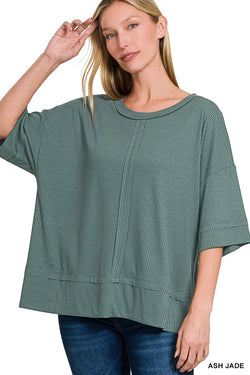 Aria Ribbed Boat Neck Top, Ash Jade