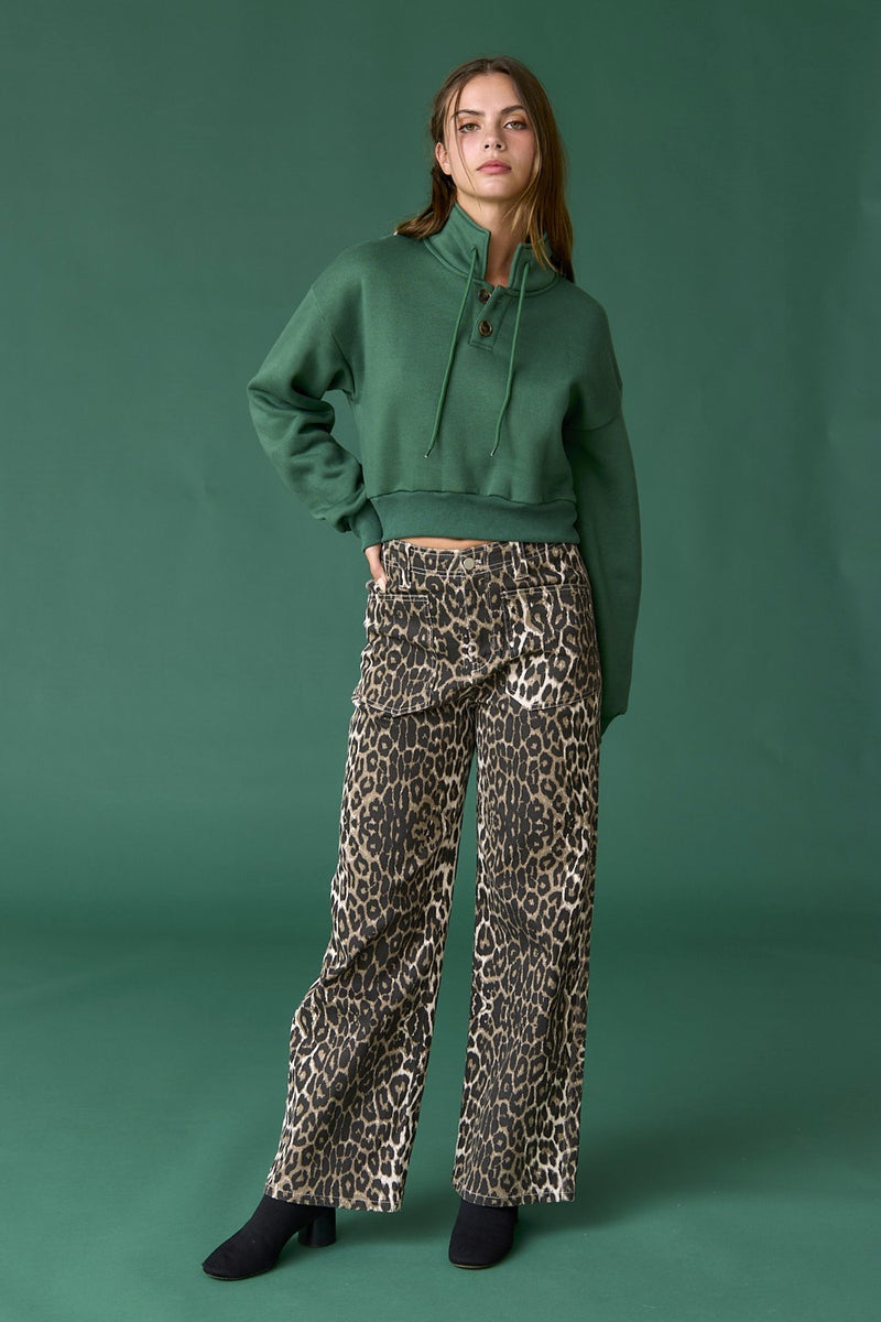 Hallie Leopard Patch Pocket Pants, Taupe