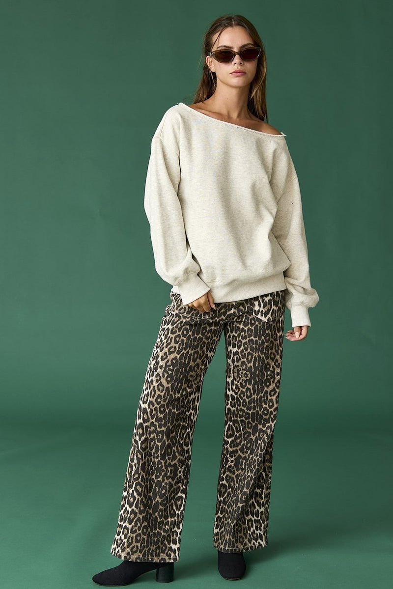Hallie Leopard Patch Pocket Pants, Taupe