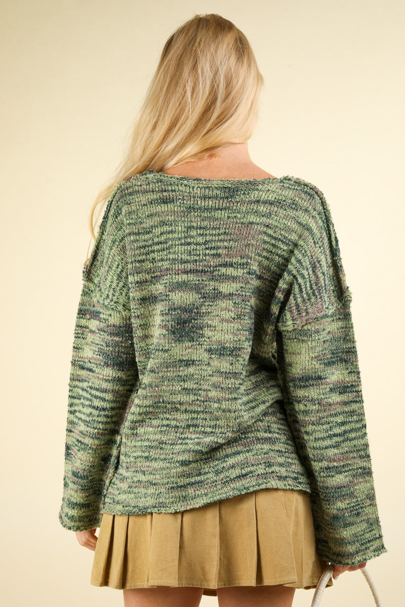 Mavis Seam Detail Sweater, Green Mix