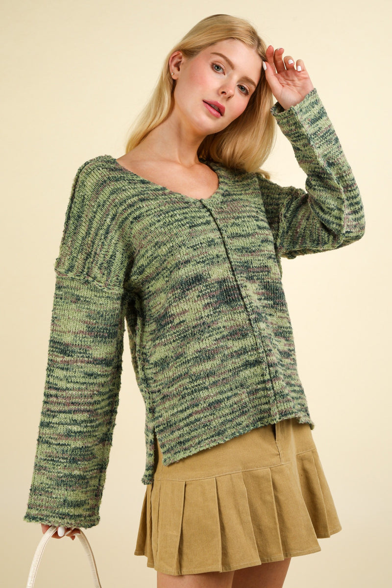 Mavis Seam Detail Sweater, Green Mix