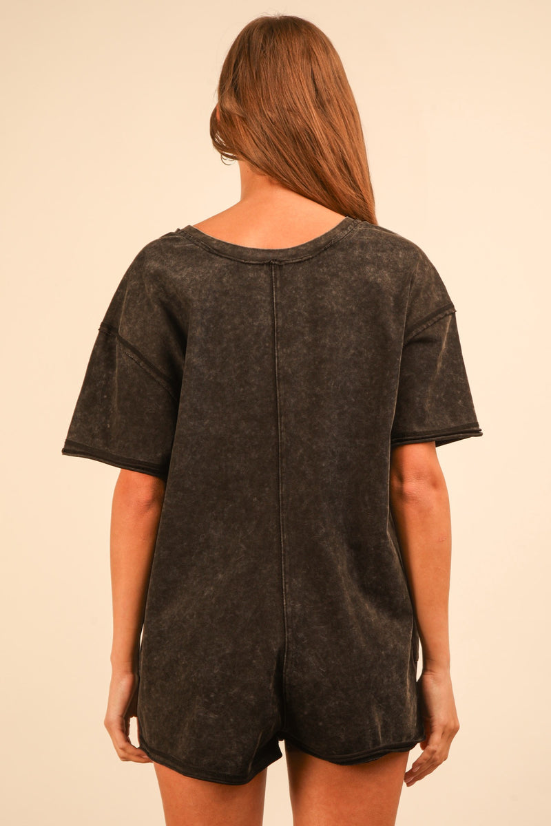 Kinsley Mineral Washed Oversized Romper, Black