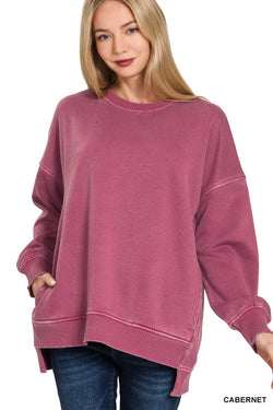 Alana Fleece Hi-Lo Hem Pullover, Cabernet