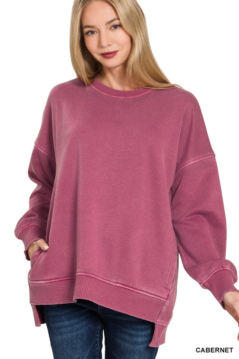 Alana Fleece Hi-Lo Hem Pullover, Cabernet