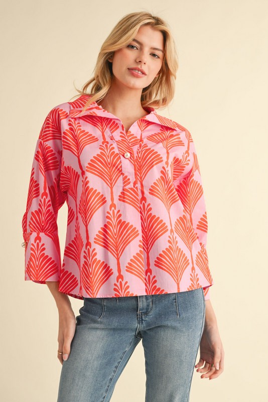 Carolina Three Quarter Sleeve Blouse, Orange