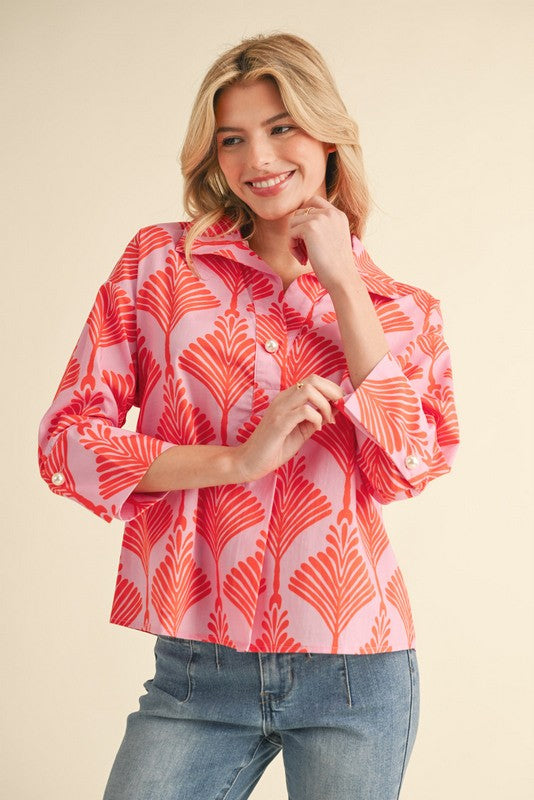 Carolina Three Quarter Sleeve Blouse, Orange