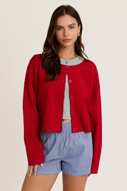 Bianca Cropped Drop Shoulder Cardigan, Red