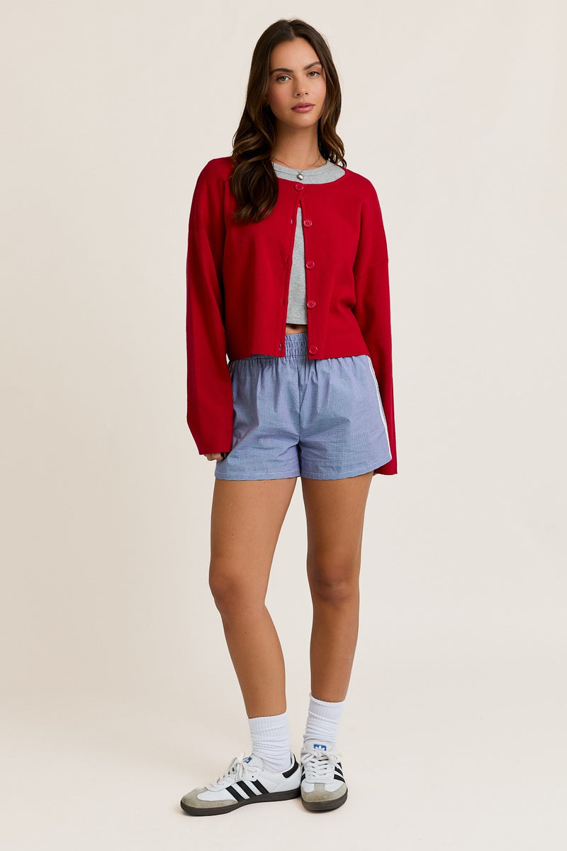 Bianca Cropped Drop Shoulder Cardigan, Red