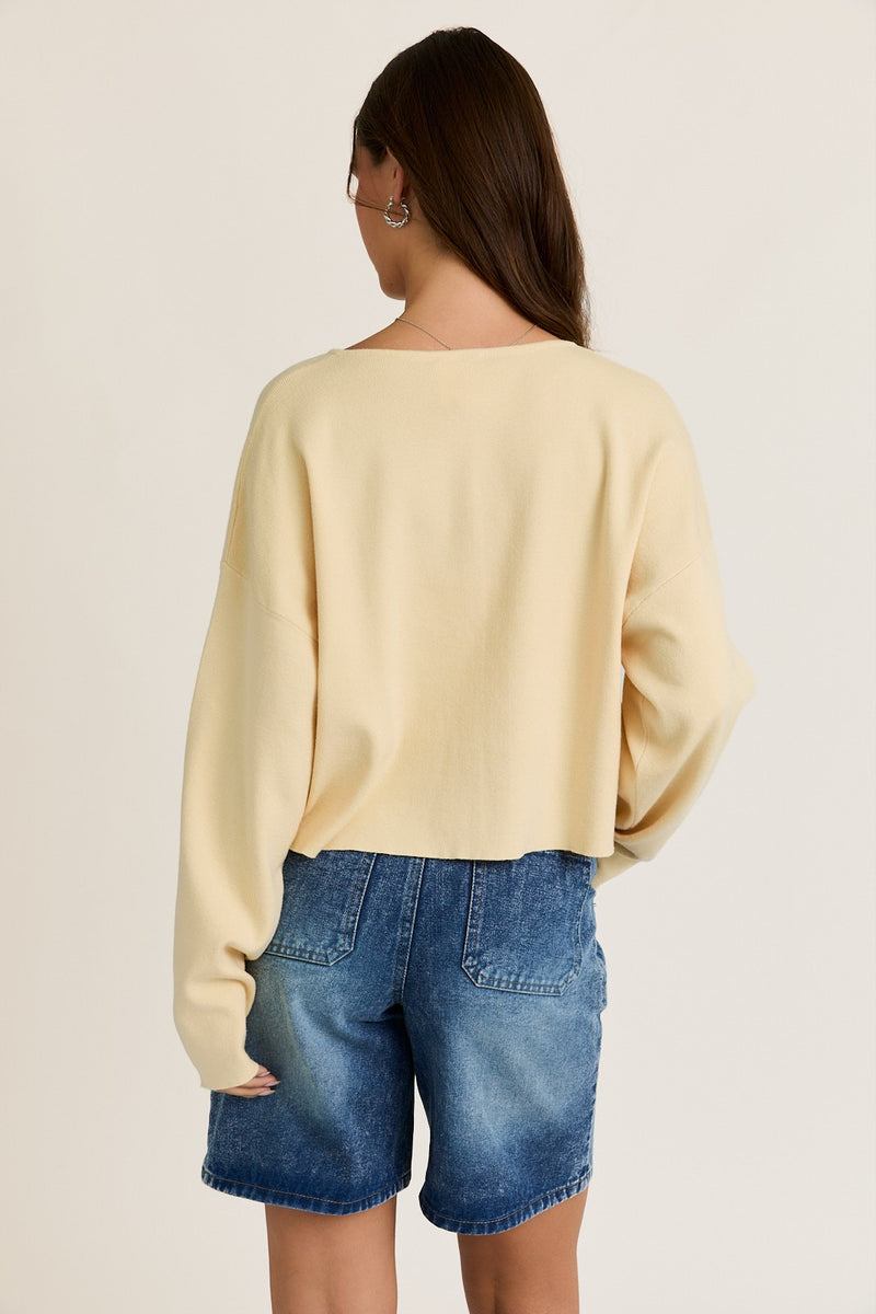 Bianca Cropped Drop Shoulder Cardigan, Butter