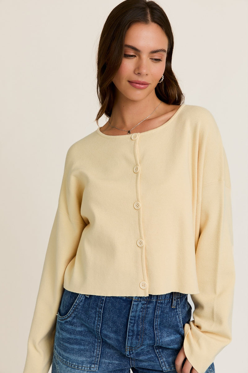 Bianca Cropped Drop Shoulder Cardigan, Butter