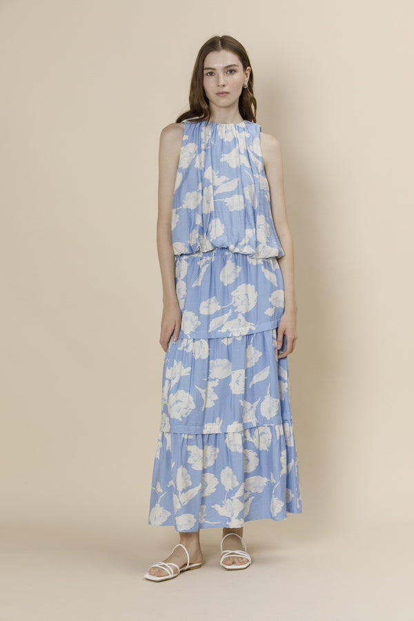 Bailee Floral Smocked Waist Maxi Skirt, Light Blue