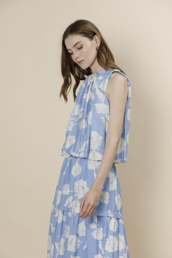 Bailee Floral Smocked Waist Maxi Skirt, Light Blue