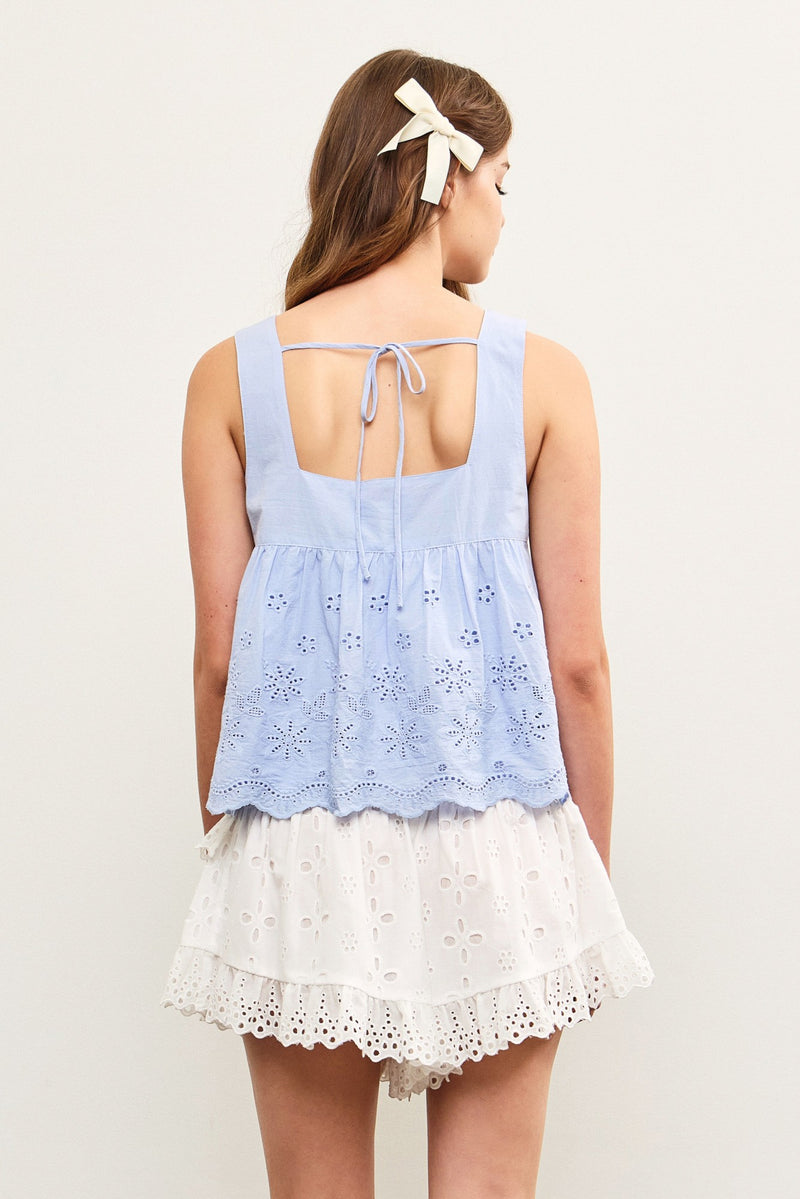 Haisley Tie Front Eyelet Top, Periwinkle