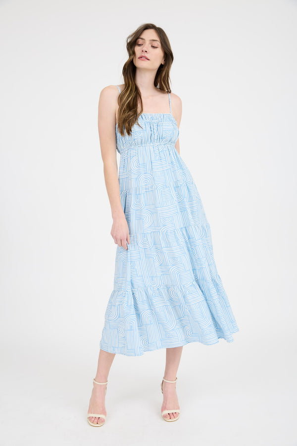 Viviana Abstract Print Midi Dress, Light Blue