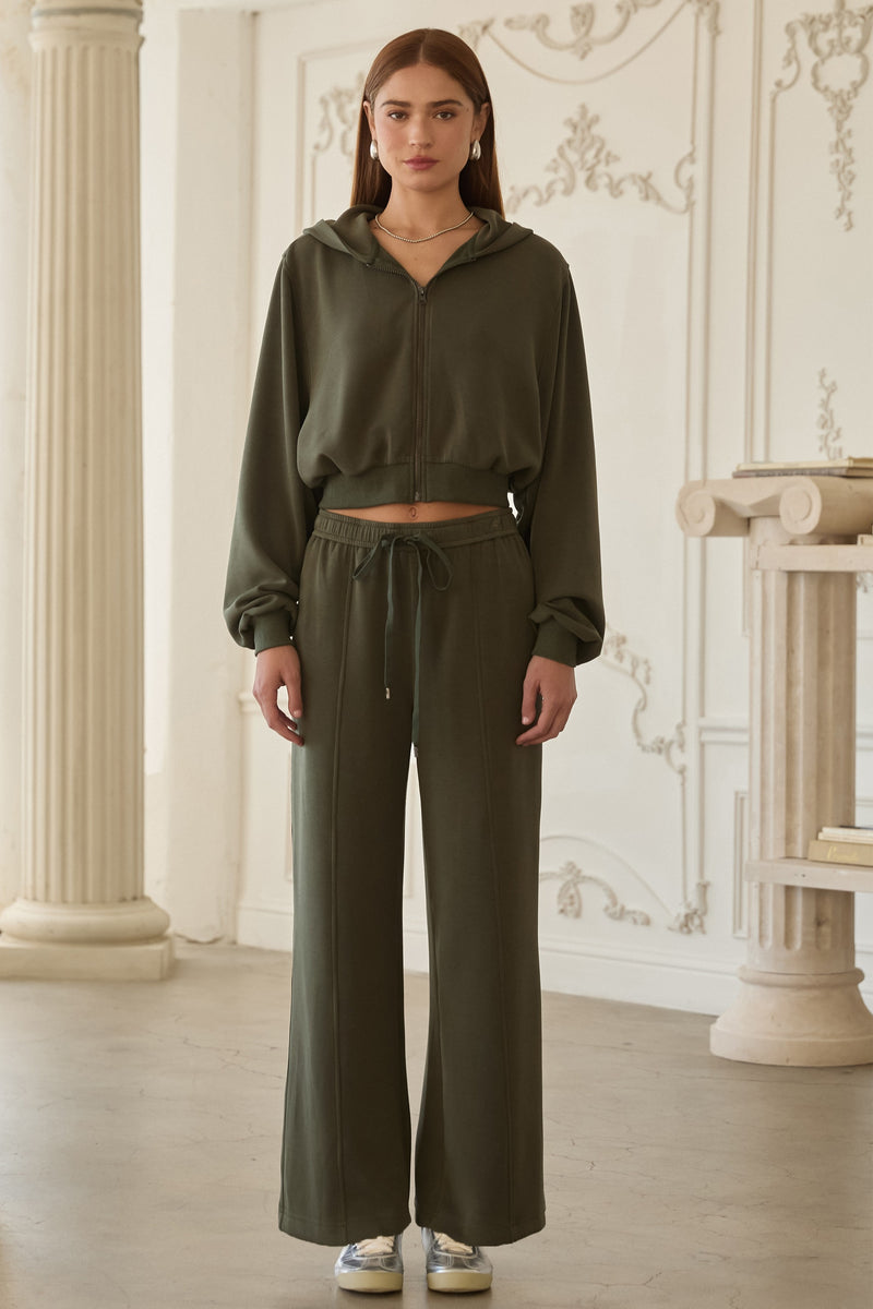 Mariella Brushed Modal Pull On Pants, Dark Olive